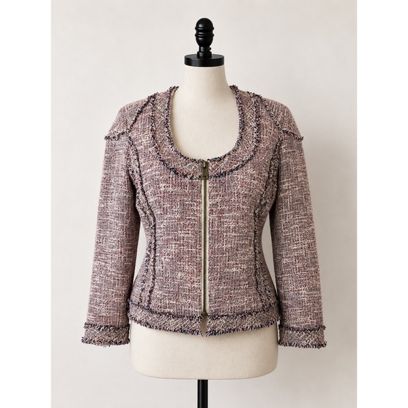 Banana Republic Jackets & Blazers - Banana Republic Frayed Boucle Tweed Zip Front Linen Blend Cropped Jacket / 2